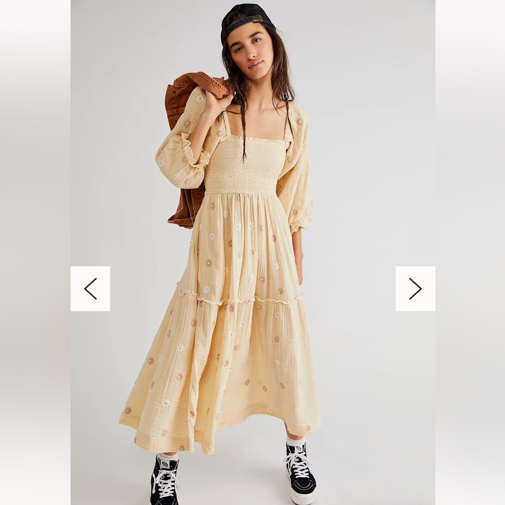 Free People Dahlia Embroidered Maxi Dress in Pearl Island